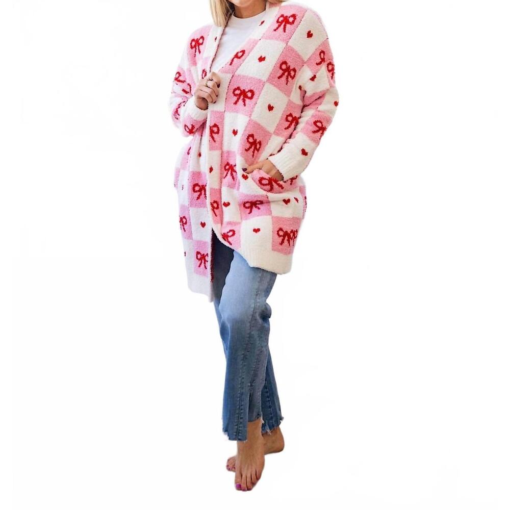 NEW BLAKELEY valentines cloud cardigan in checker bows - Picture 5 of 6